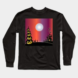 Halloween Pumpkins & Cats & Haunted House Long Sleeve T-Shirt